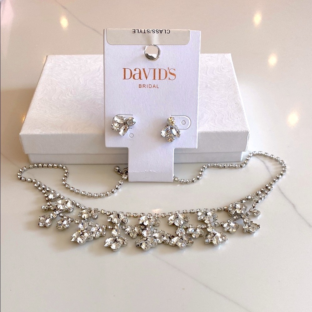 David's Bridal Kingsley Rhinestone Silver Jewelry Set